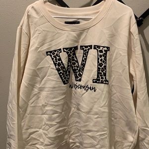 WI cream crew neck with cheetah letters